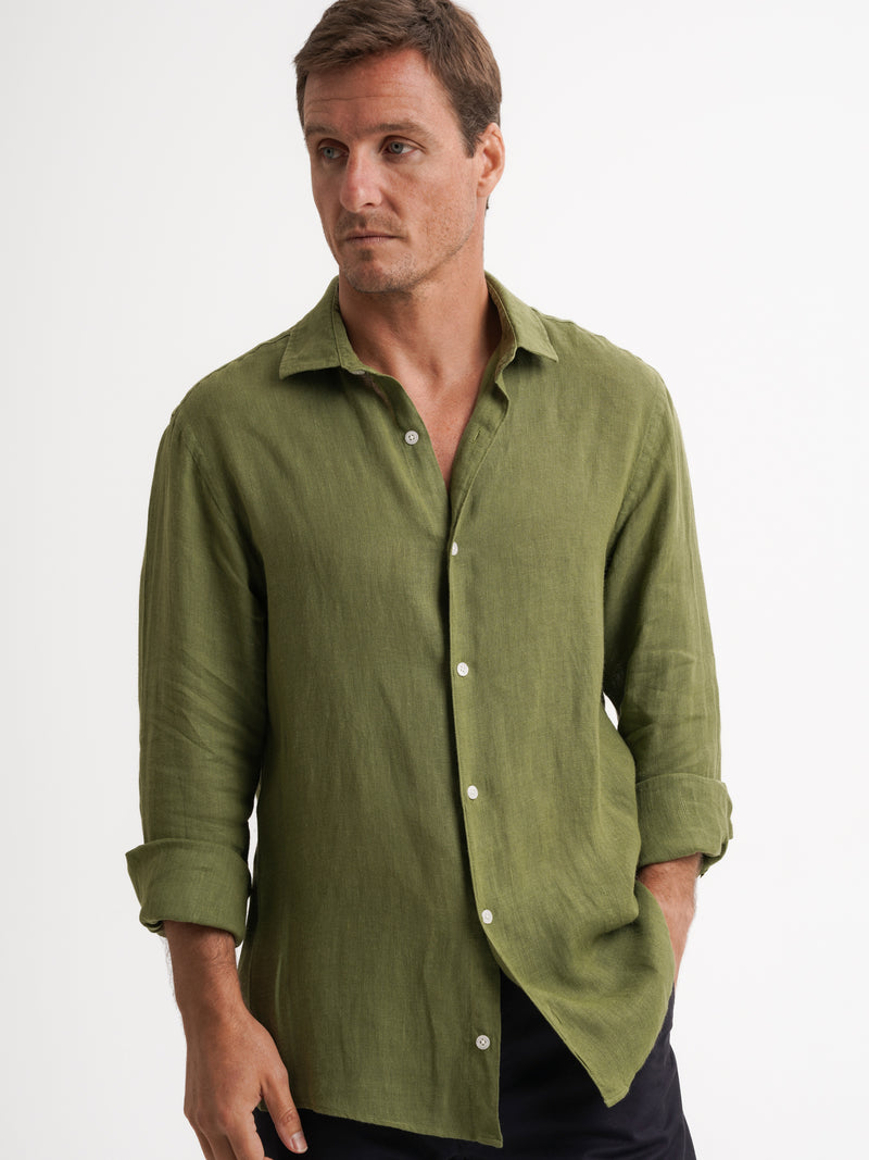 Camisa Tailored Fit Linho Verde Mr. Blue