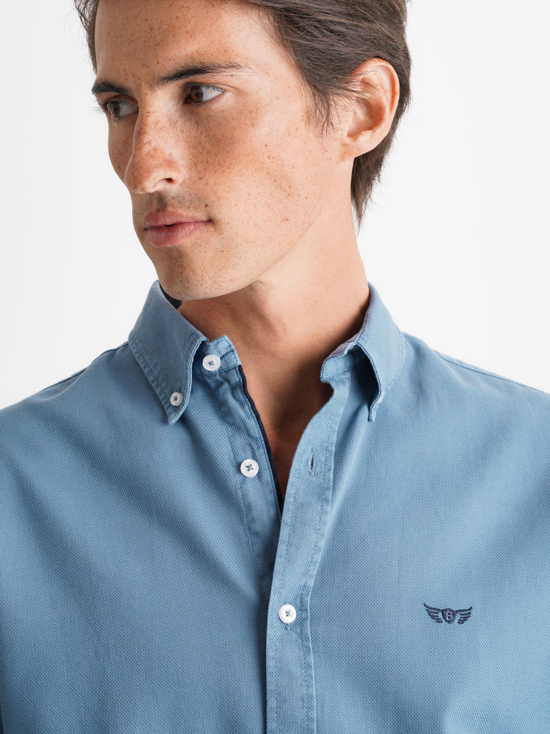 Camisa Regular Fit Dobby Azul Mr. Blue