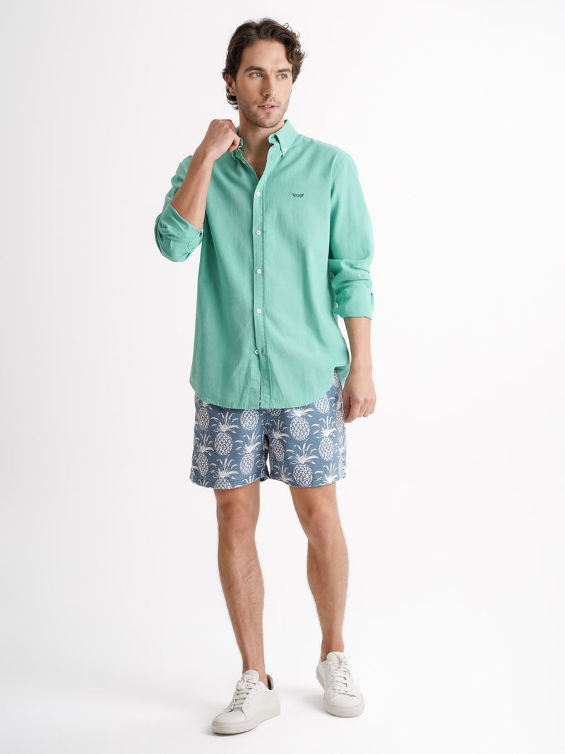 Camisa Regular Fit Linho Verde Mr. Blue