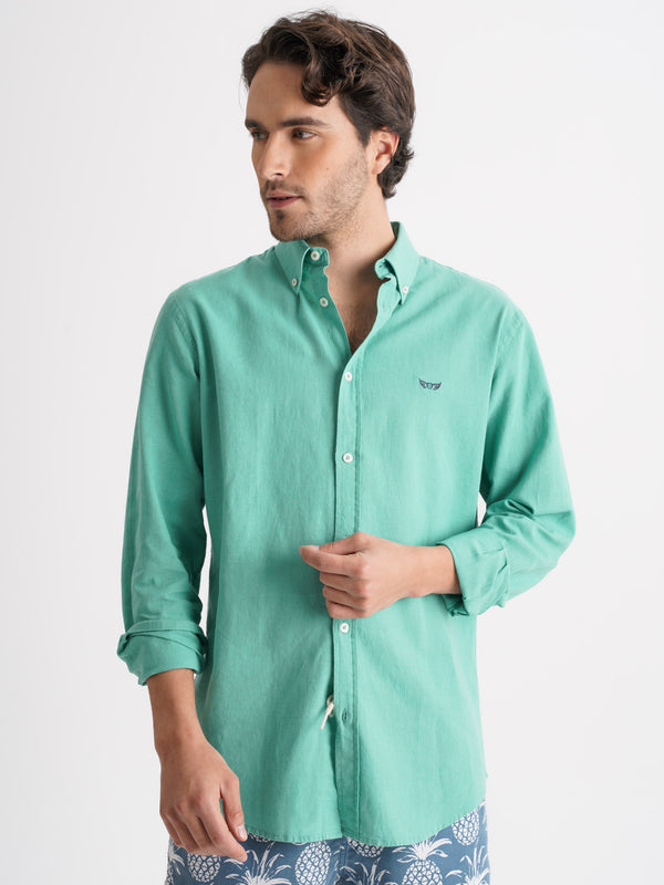 Camisa Regular Fit Linho Verde Mr. Blue