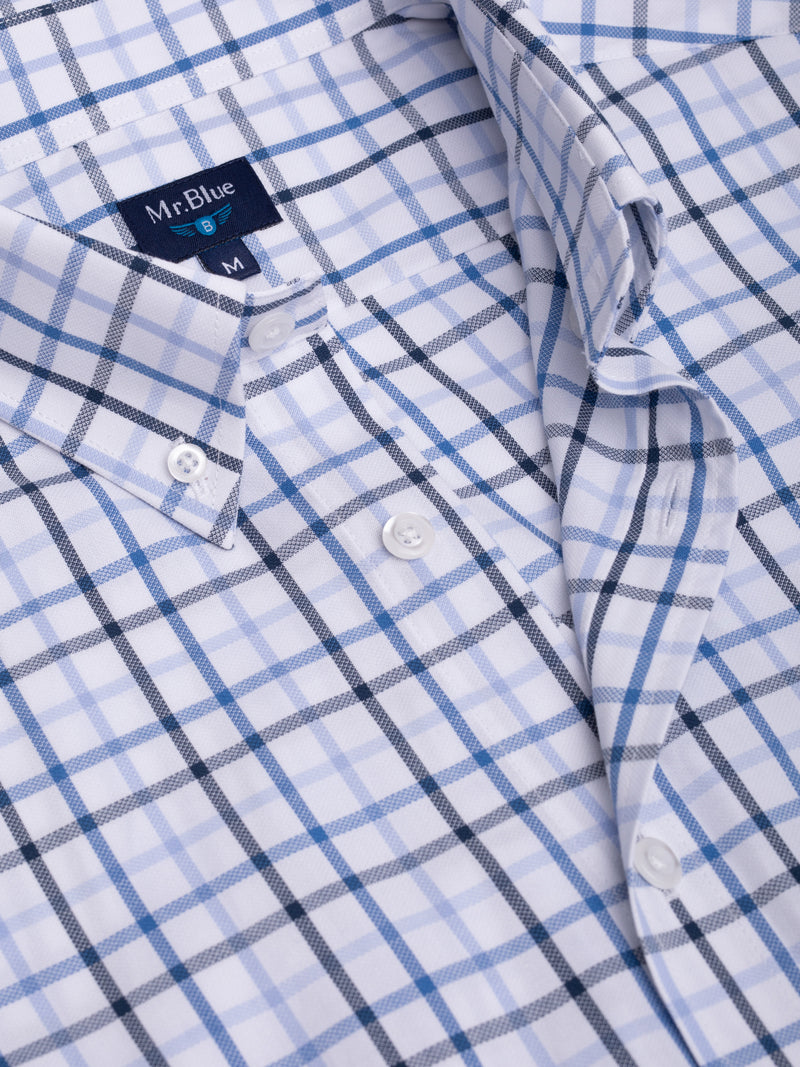 Camisa Oxford aos quadrados branco e azul em algodão regular fit
