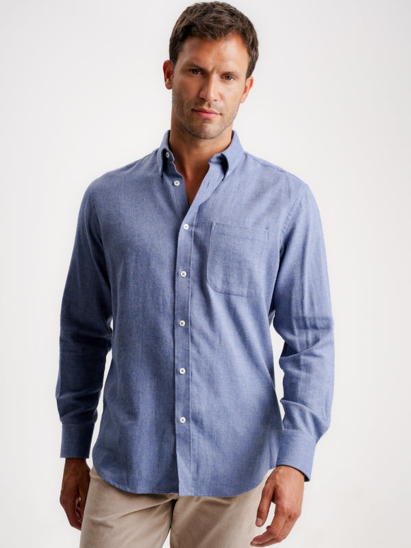 Camisa Regular Fit Dobby Azul