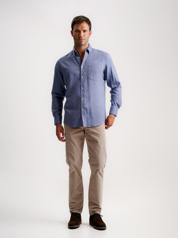 Camisa Regular Fit Dobby Azul