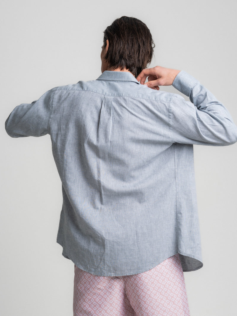 Grey Linen Regular Fit Shirt