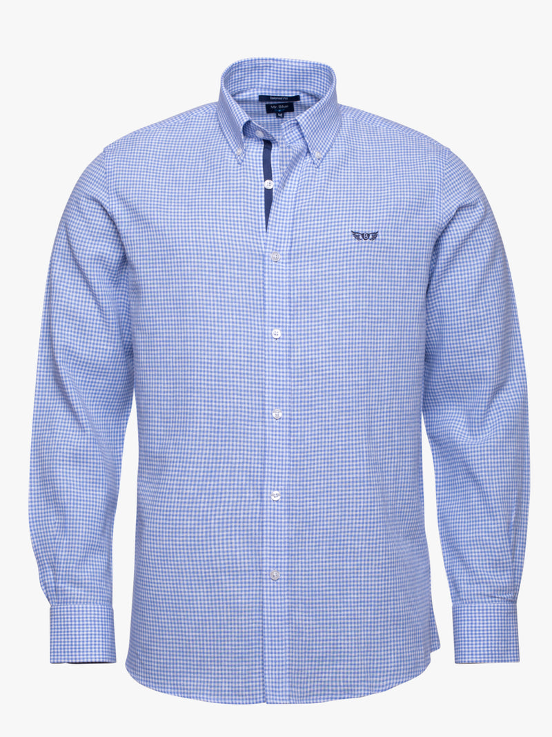 Camisa de lino a cuadros azul medio