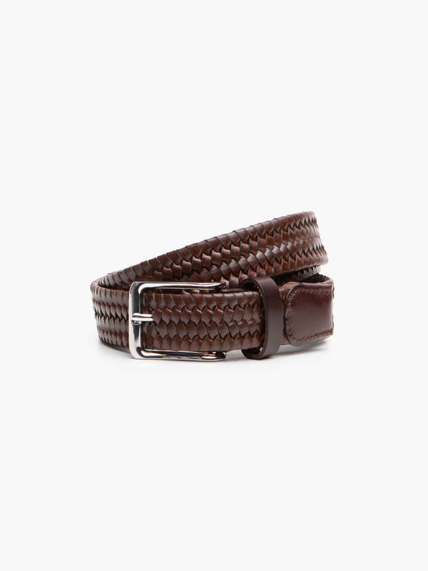 Cinturón de cuero trenzado marrón oscuro y marrón