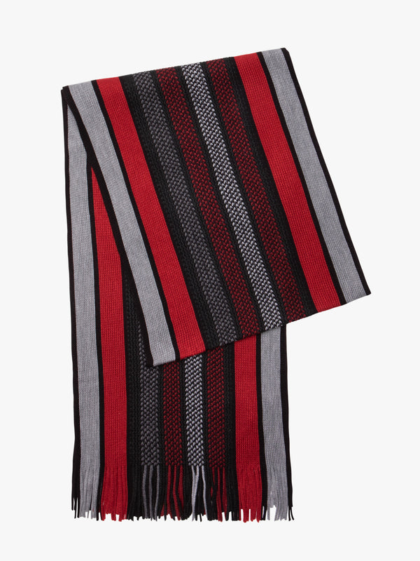 Scarf Wool Thin Stripes Anthracite and Red