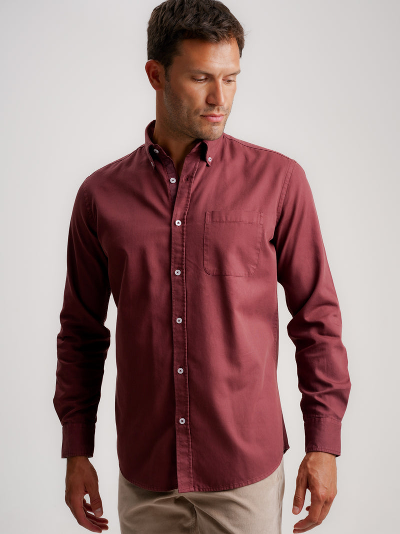 Camisa Regular Fit Estructurada Roja