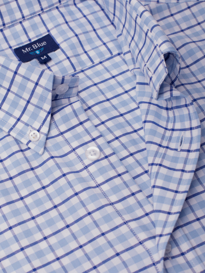 Indigo Blue Oxford Tartan Short Sleeve Shirt with Pocket
