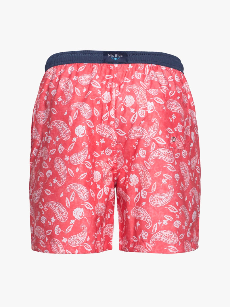 Classic swim shorts with red and white pattern