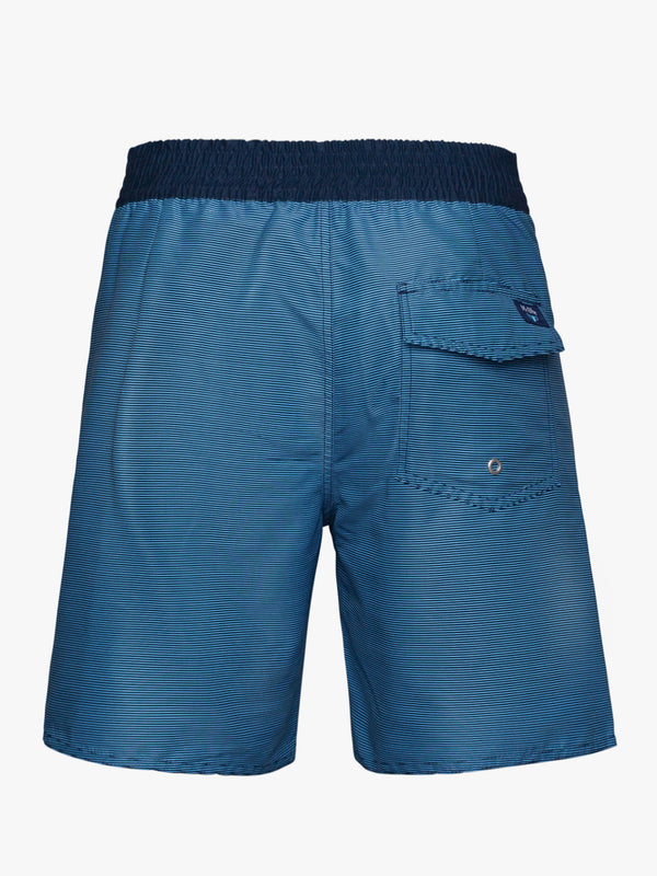 Pantalones cortos de surfista con rayas finas azul oscuro y azul claro