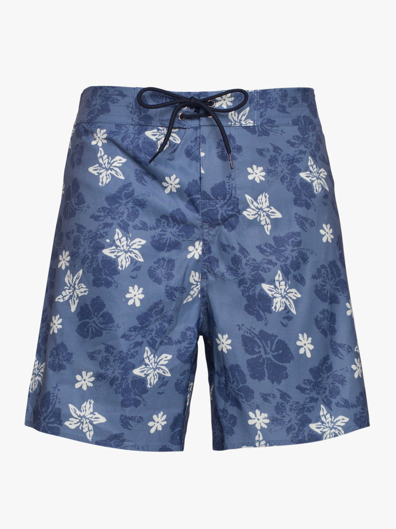 Surfer shorts with blue and white pattern