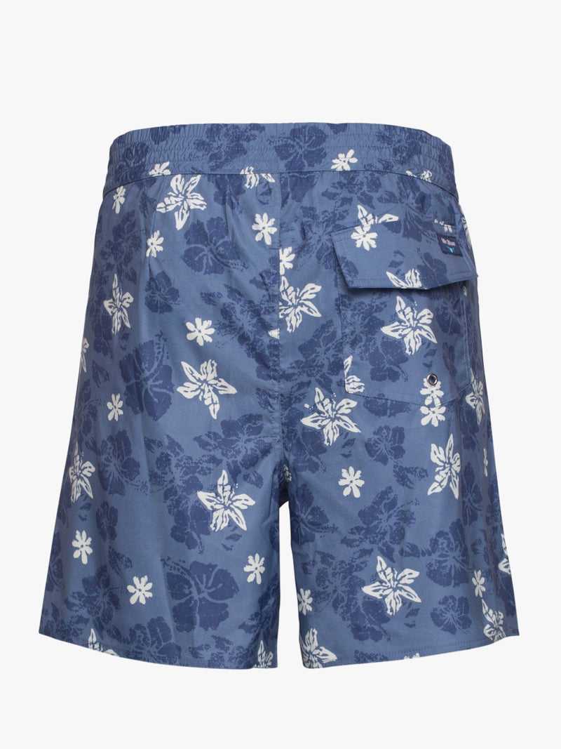 Surfer shorts with blue and white pattern
