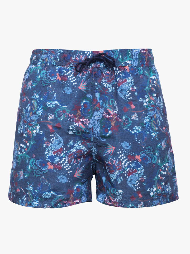 Italian swim shorts with blue and red pattern