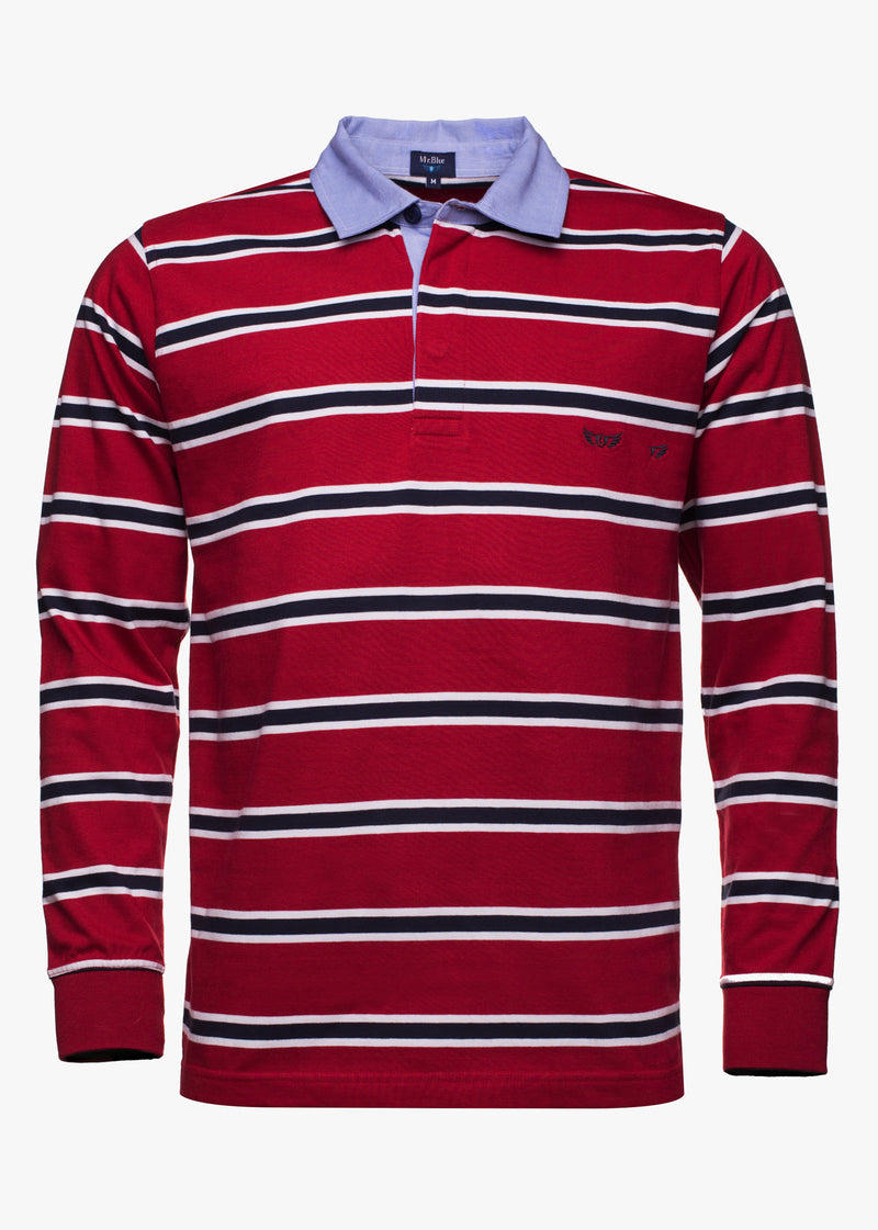 Rugby polo shirt, long sleeves, wide stripes with neck and collar detail