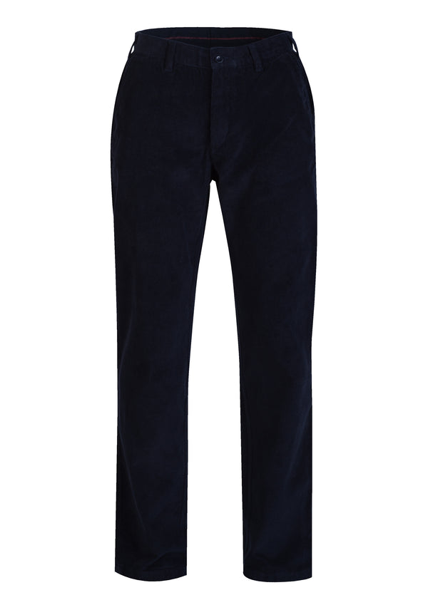 Dark blue corduroy pants with thin stripes