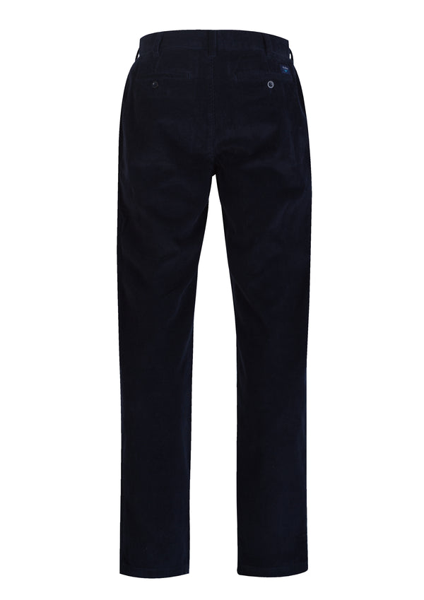 Dark blue corduroy pants with thin stripes