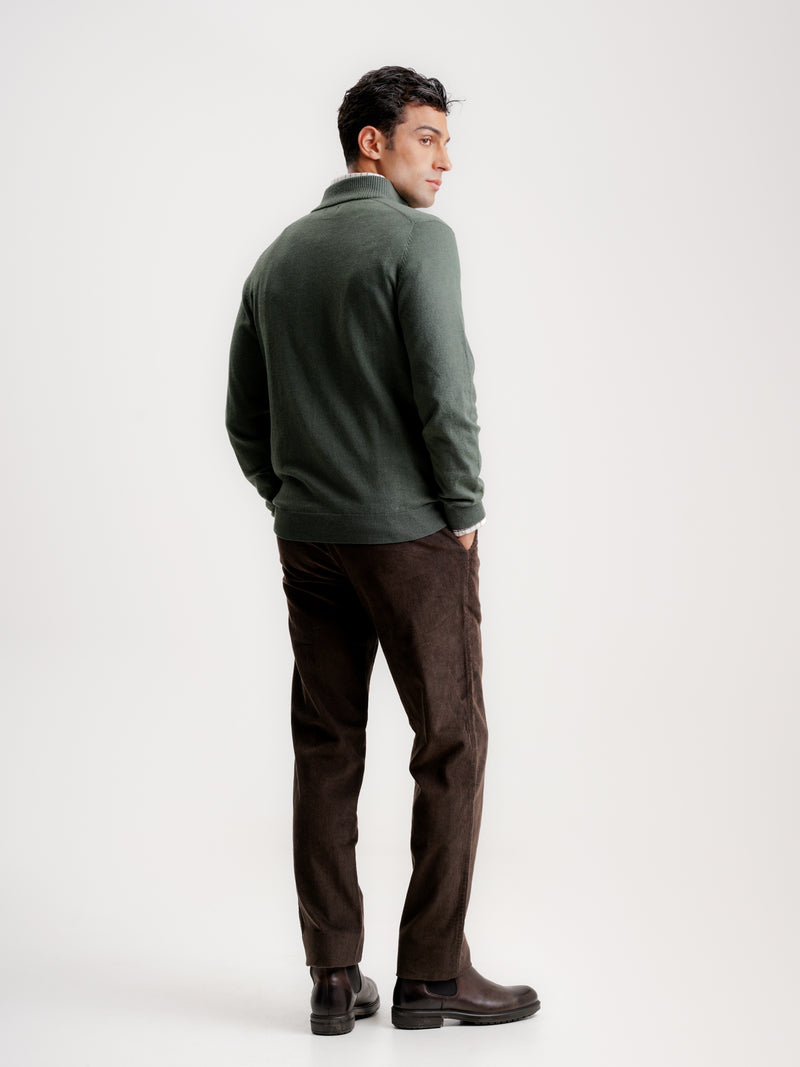 Green Slim Merino Wool Pullover