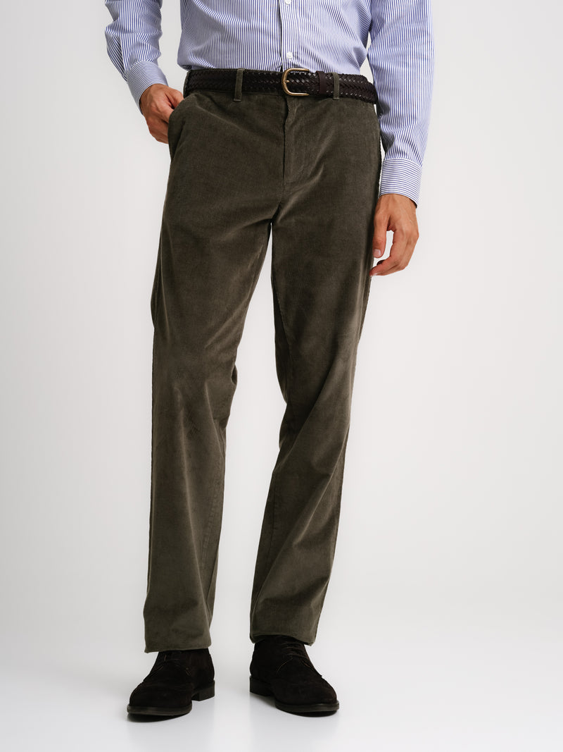 Regular Fit Green Bombazine Trousers