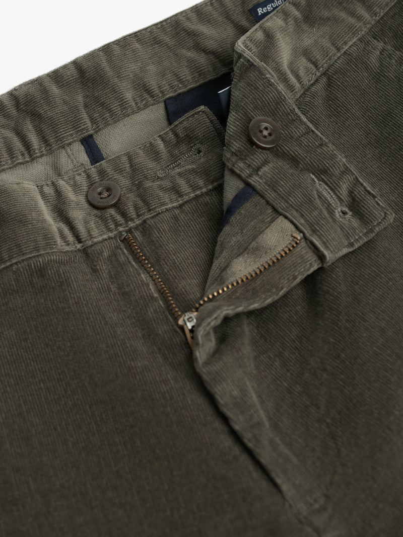 Regular Fit Green Bombazine Trousers