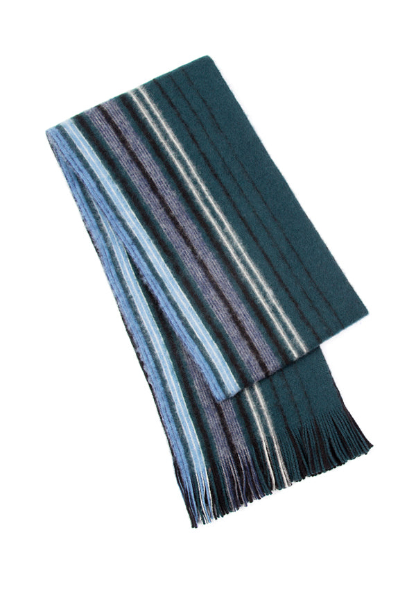 Moss green, light blue and white wool scarf