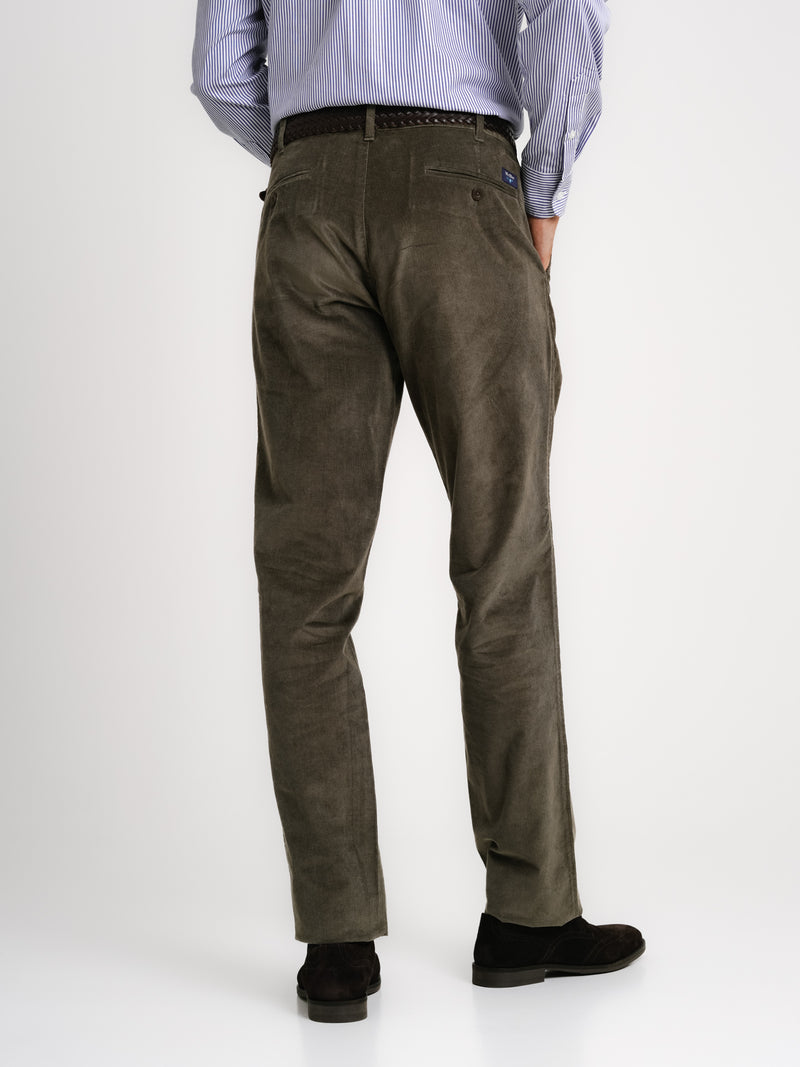 Regular Fit Green Bombazine Trousers