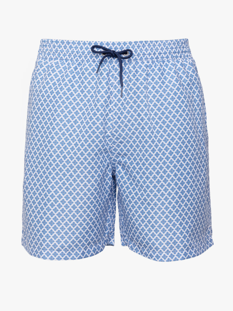 Classic blue and white printed swim shorts