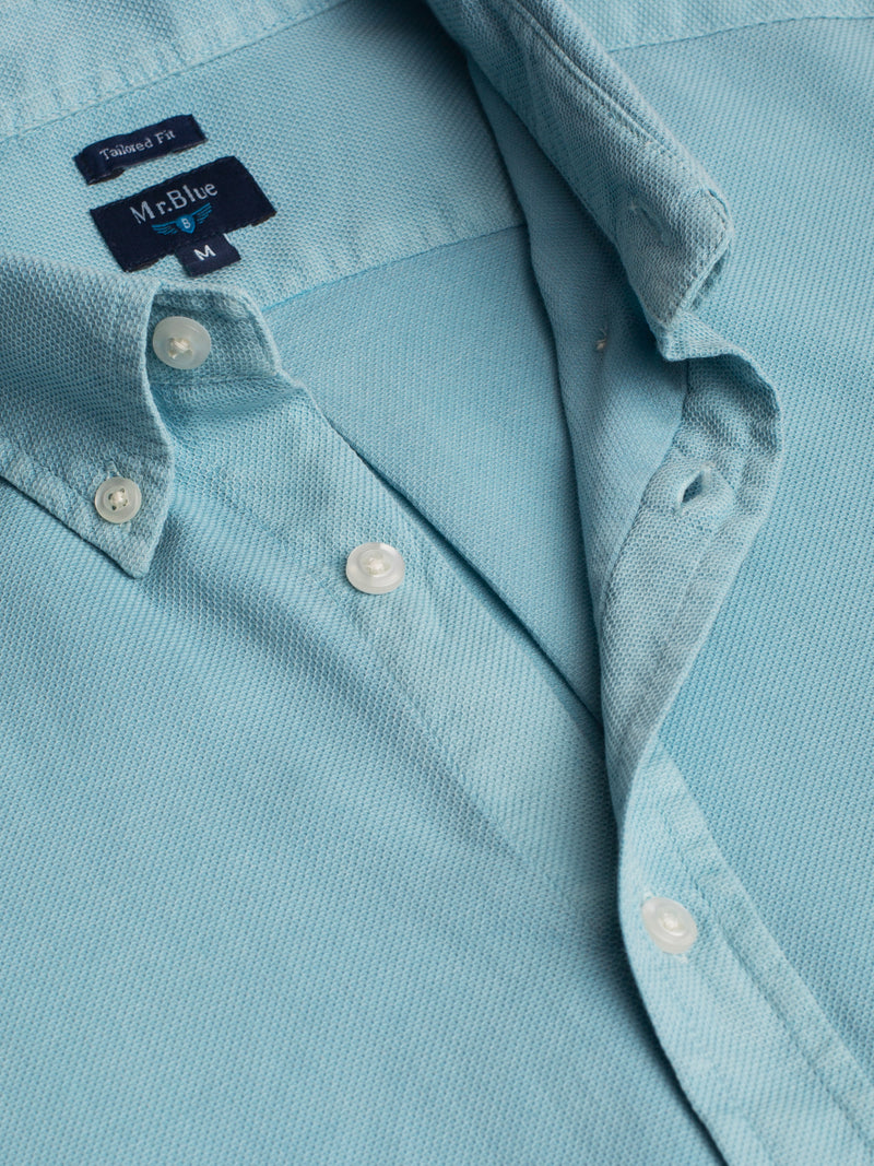 Camisa de algodón estructurado azul claro con logotipo bordado Regular fit