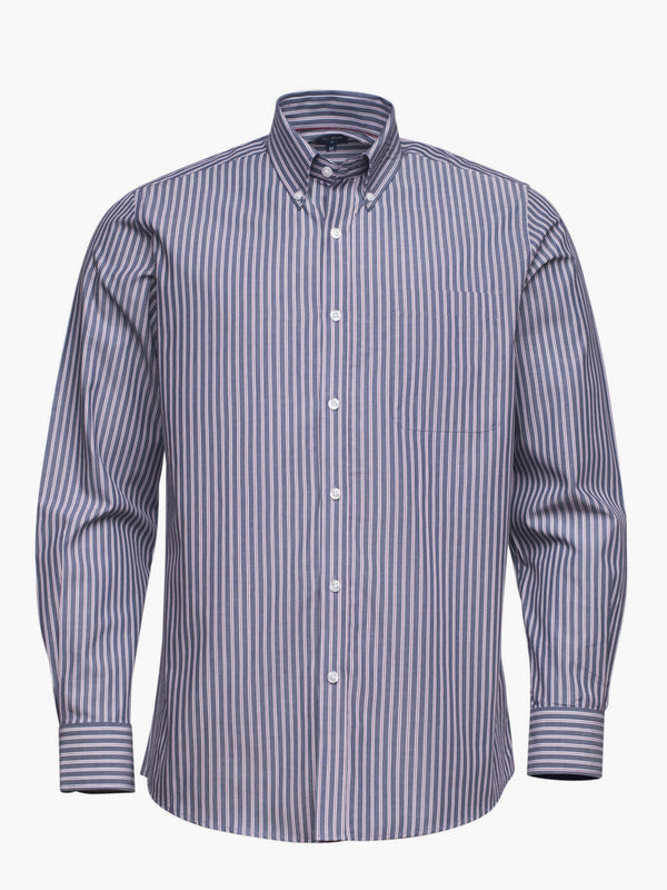 Dark blue and burgundy striped cotton shirt with pocket