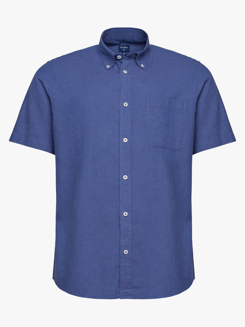 Camisa regular fit de lino azul
