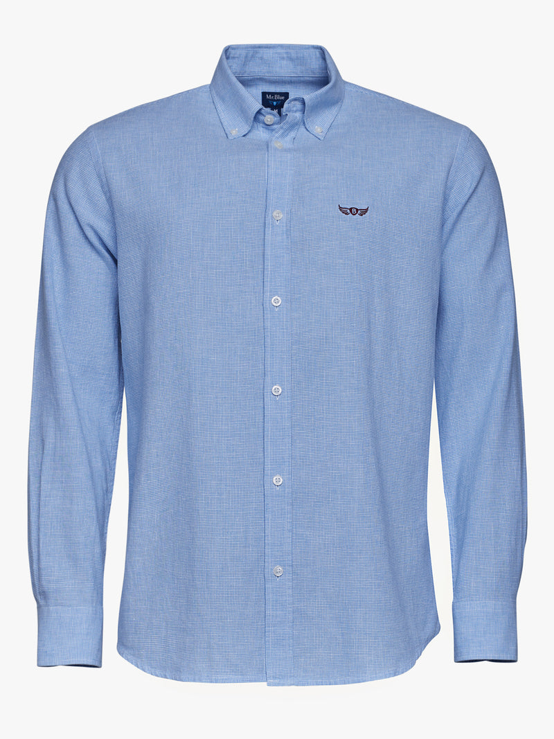 Camisa regular fit de lino azul