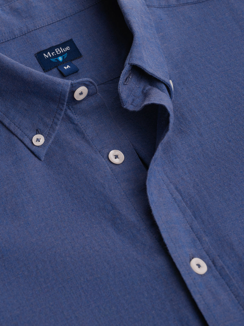 Camisa Regular Fit Linho Azul