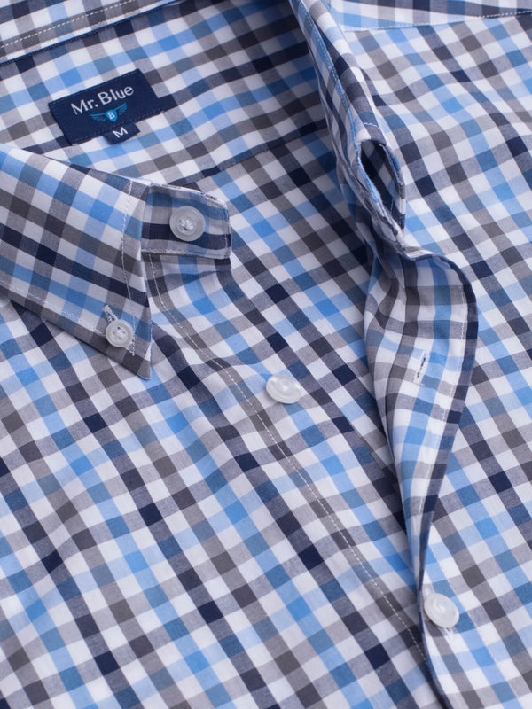Light and dark blue checkered cotton shirt with pocket