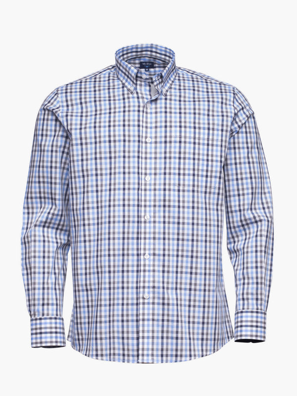 Light and dark blue checkered cotton shirt with pocket
