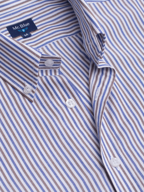 Blue and brown striped cotton shirt with pocket