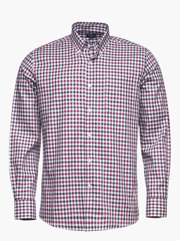 Dark blue and burgundy checkered cotton shirt with pocket