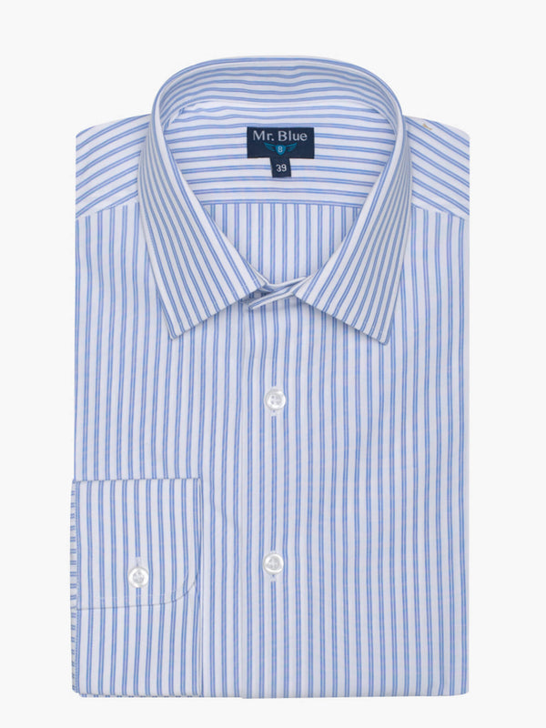 Camisa clásica a rayas de algodón azul y blanco