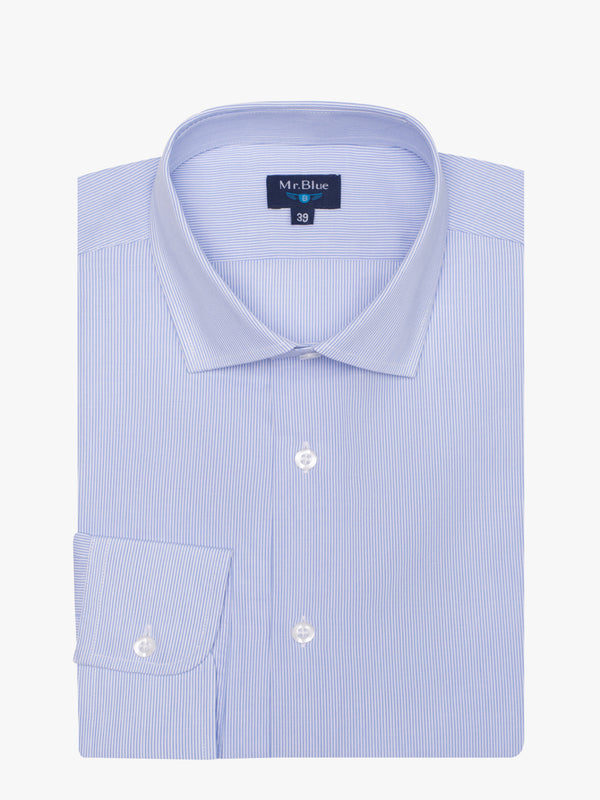 Camisa clásica de rayas de algodón azul claro
