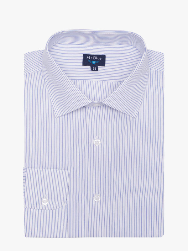Camisa clásica de rayas de algodón azul y blanco
