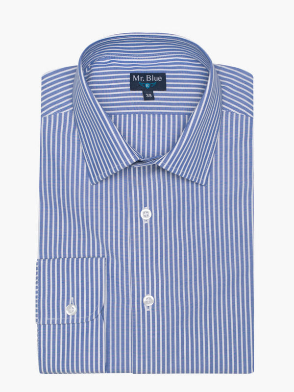 Camisa clásica a rayas de algodón azul y blanco