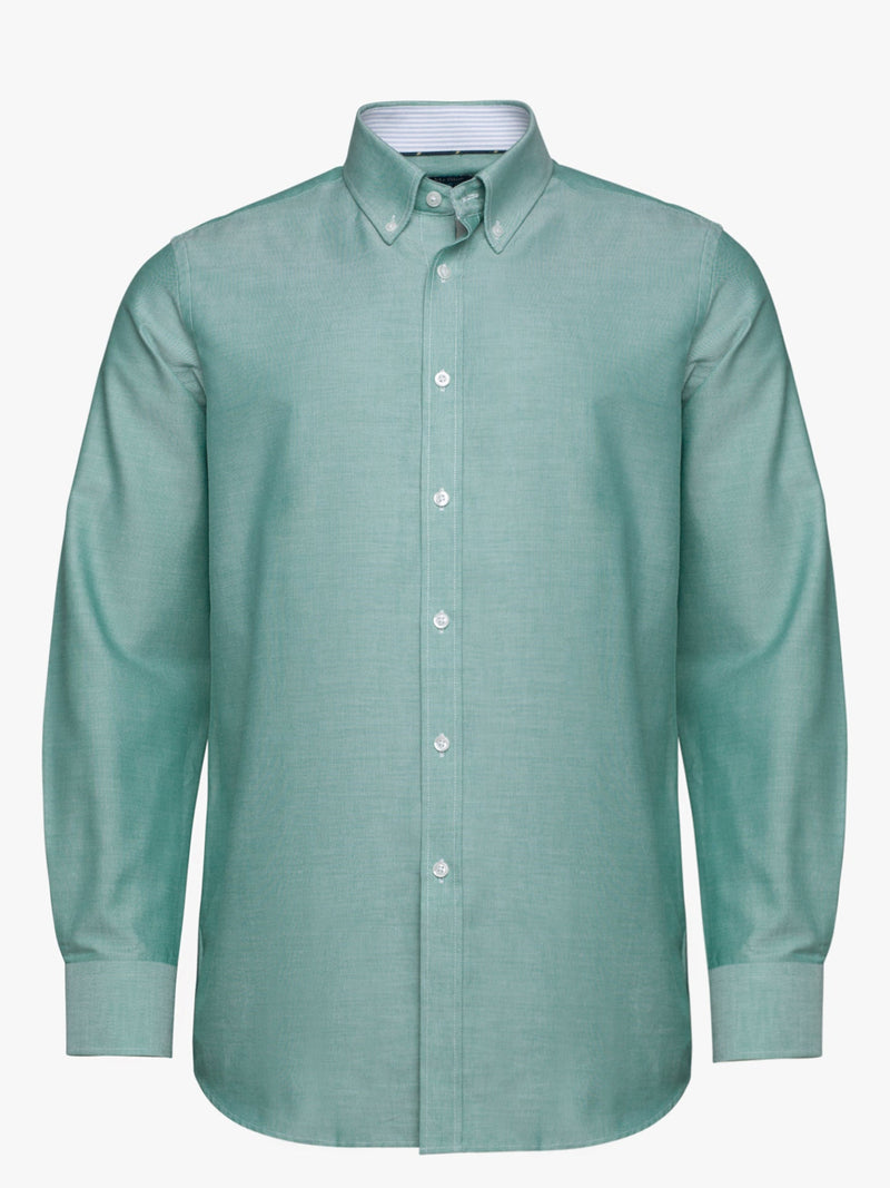 Camisa Oxford de algodón verde claro con bolsillo