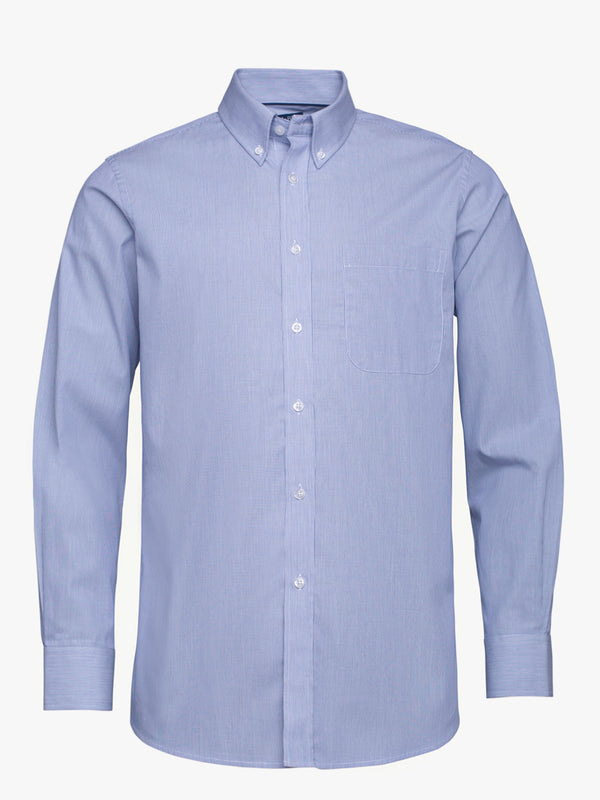 Camisa de algodón Oxford de rayas azules y blancas con bolsillo
