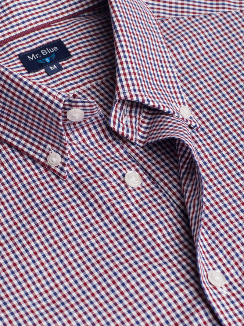Blue and white checkered cotton shirt with pocket