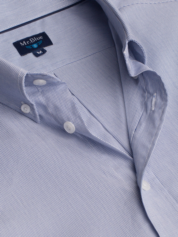 Camisa de algodón Oxford de rayas azules y blancas con bolsillo