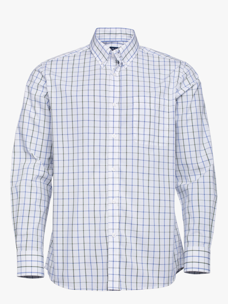 Green and white checkered cotton shirt with pocket