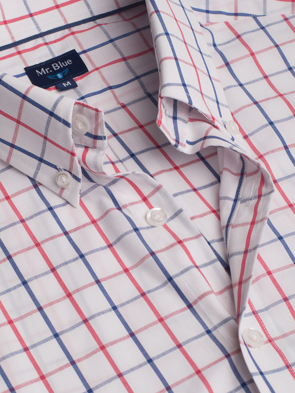 Camisa de algodón a cuadros azules y blancos con bolsillo