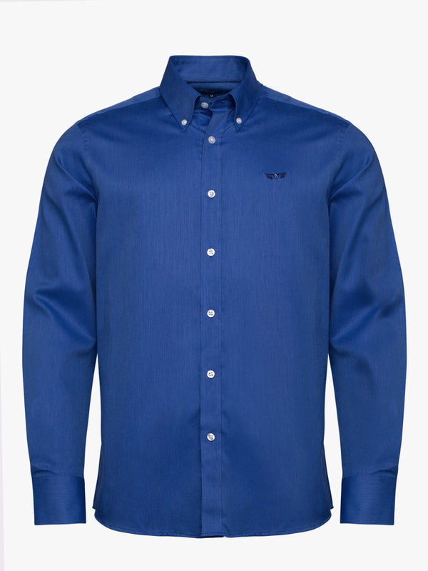 Camisa de algodón azul oscuro con el logotipo bordado