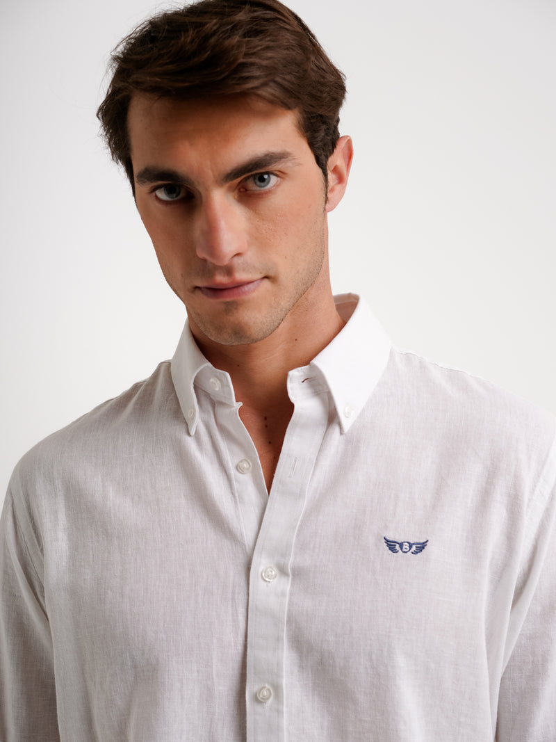 Regular fit linen white shirt