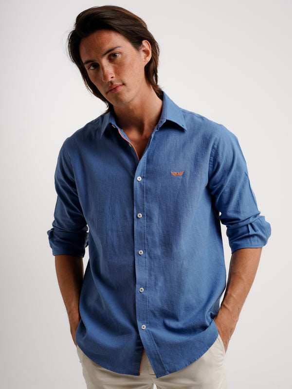 Camisa Regular Fit Linho Azul