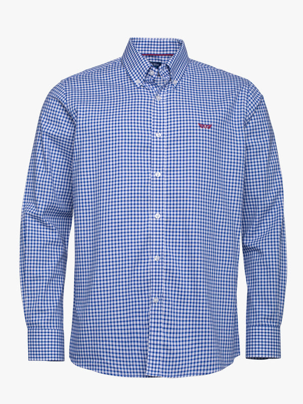 Camisa de algodón a cuadros azules y blancos con el logotipo bordado